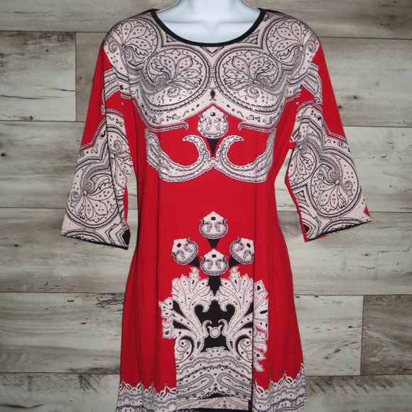 Ella Samani* Women's 3/4 Sleeve Boat Neck Curved Hem BOHO Design Blouse~ Size XL - Picture 1 of 10